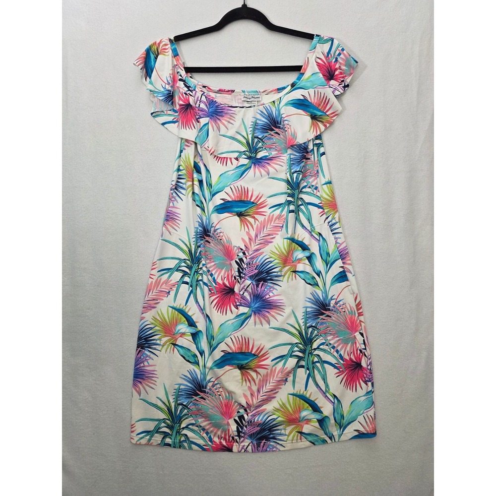 Tommy Bahama Cover Up Dress Ruffle Small White Tropical Palm Vacation TSW22612C